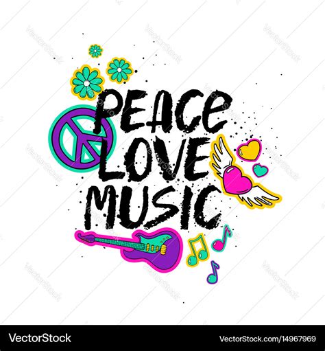 Peace Love Music Lettering With Cartoon Stickers Vector Image