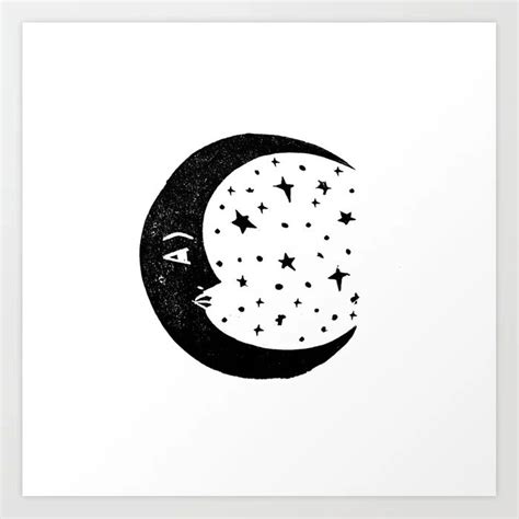 Buy Linocut Moon crescent moon cycle lunar printmaking art decor black ...