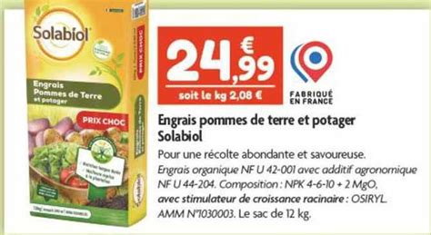 Promo Engrais Pommes De Terre Et Potager Solabiol Chez Point Vert