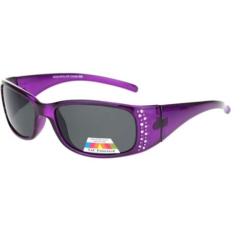 Tac Polarized Lens Sunglasses Womens Rhinestones Wrap Rectangular Uv 400 Purple Black