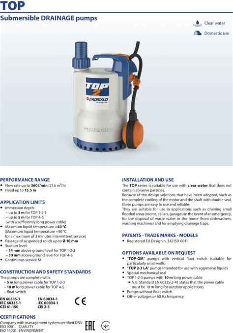 Pedrollo TOP1 Submersible Water Pump Malaysia