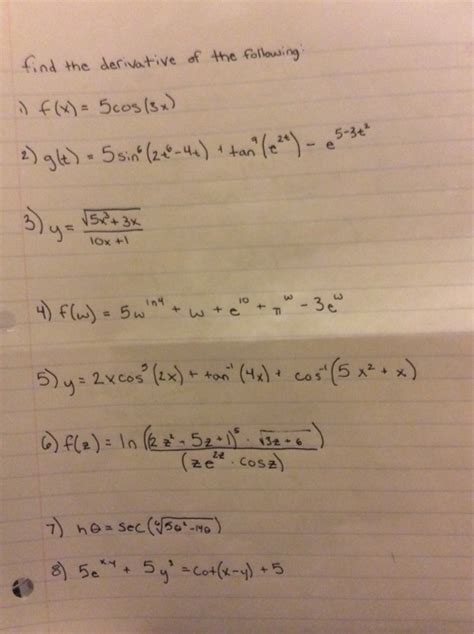 Solved Find The Derivative Of The Following F X 5 Cos