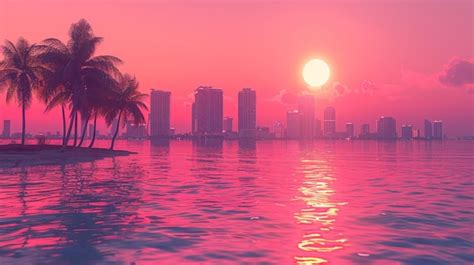 Premium Photo Miami Skyline In Retrowave Pastel Colors Against Warm