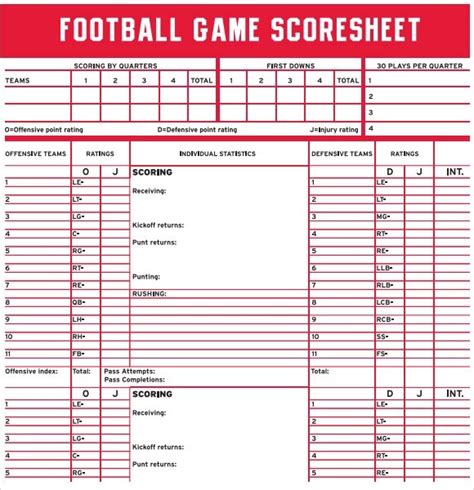 Printable Football Stats Sheet Printable Calendars AT A GLANCE