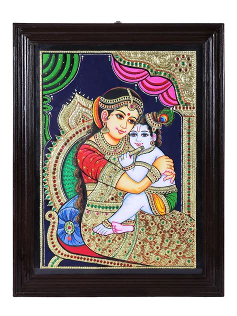 Maiya Yashoda With Bal Krishna Tanjore Painting Traditional Colors