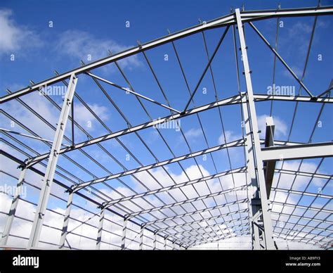 Steel Portal Frame Building During Construction Stock Photo