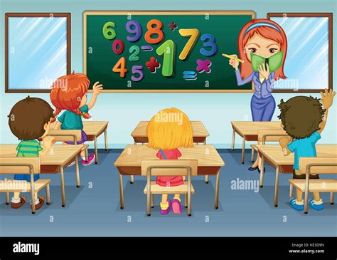 Math teacher teaching in classroom illustration Stock Vector Image ...