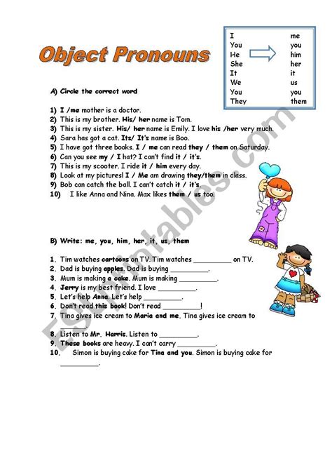 Esl Object Pronouns Worksheet