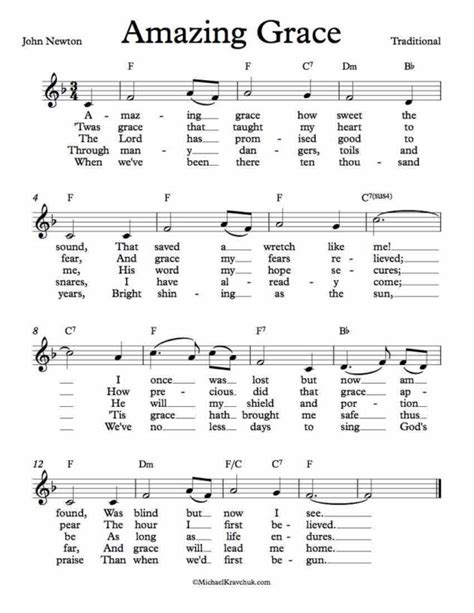 Free Lead Sheet Amazing Grace Michael Kravchuk