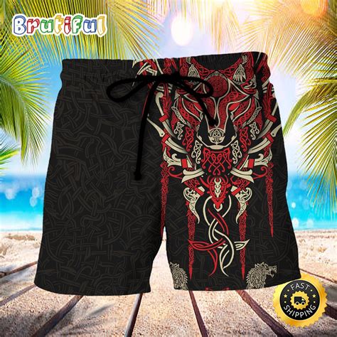 Viking Fenrir Wolf Head Norse Celtic Summer Beach Short