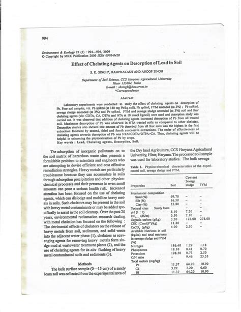 Pdf Effect Of Chelating Agent On Desorption Of Lead In Soil