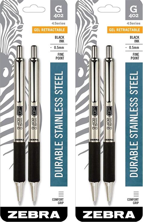 Zebra Pen G 402 Stainless Steel Retractable Gel Pen Fine Point 05mm