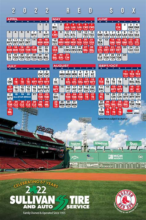 Download 2022 Boston Red Sox Schedule | Sullivan Tire and Auto Service