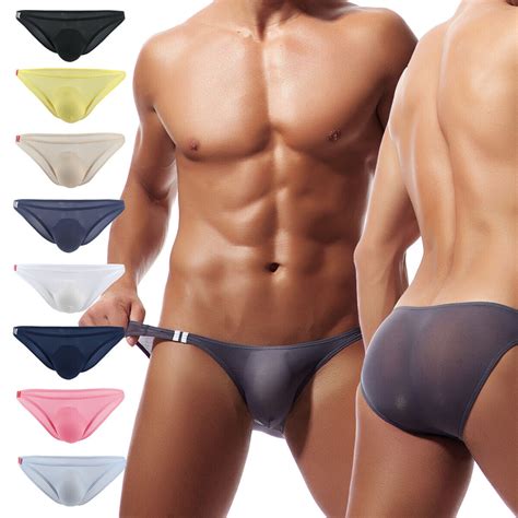 Men S Ice Silk Underwear Bikini Briefs Low Rise Bulge Pouch Elastic