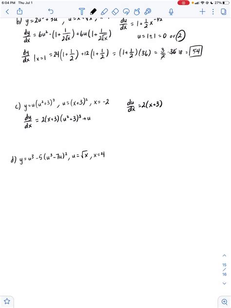 Solved Use The Chain Rule In Leibniz Notation To Find D Y D X At The Given Value Of X A Y