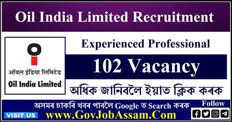 Oil India Limited Recruitment 2024 102 Experienced Professional