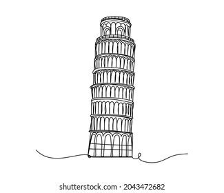 One Continuous Line Drawing Pisa Tower Stock Vector Royalty Free