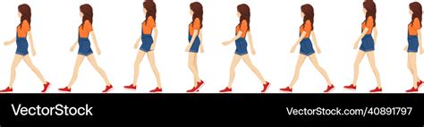 Female Character Walk Cycle Sequence Side View Vector Image