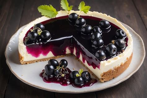 Premium Photo Cheese Cake With Black Currant Jelly