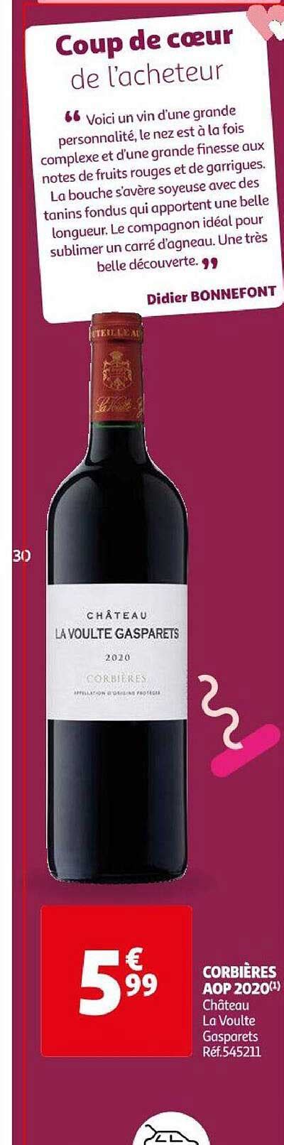 Promo Corbières Aop 2020 Château La Voulte Gasparets chez Auchan