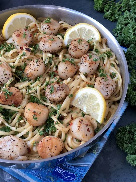 Lemon Garlic Linguini With Scallops The Kitchen Fairy