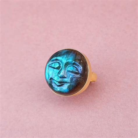 Moon Face Ring Labradorite Ring 18k Gold Plated Ring Etsy