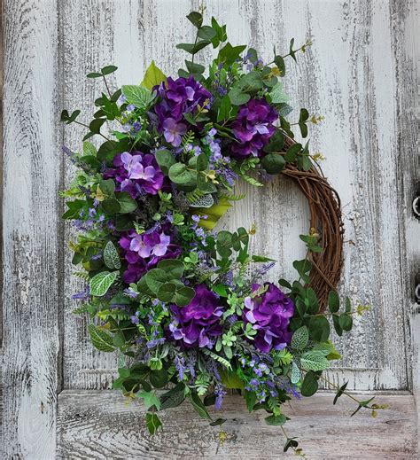 Purple Hydrangea Wreath Spring Summer Front Door Wreath Farmhouse