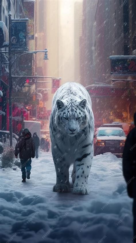 Premium AI Image | snowy tiger portrait white tiger wallpaper