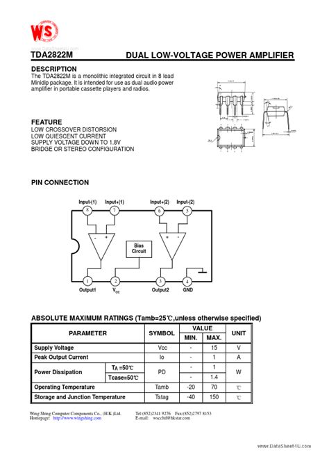 TDA2822M Wing Shing Computer Components AMPLIFIER Hoja De Datos Ficha