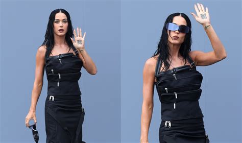 Katy Perry Zips Into Balenciagas Baggage Like Dress With Qr Code Body