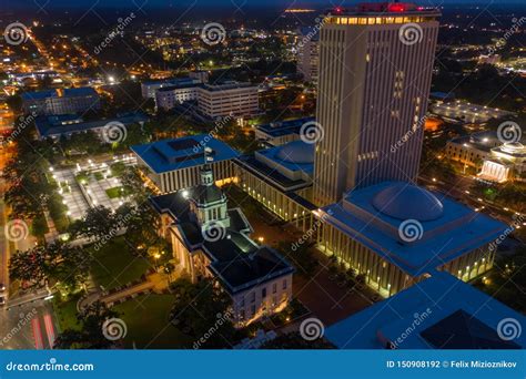 Florida State Capitol Building Shot With A Drone At Night Stock Photo