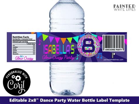 Dance Party Water Bottle Wraps Template Birthday Decor Printable