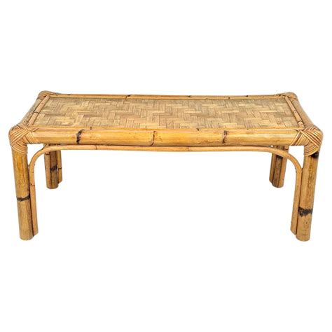 Mid Century Rectangular Rattan And Bamboo Coffee Side Table Italy 1960s For Sale At 1stdibs