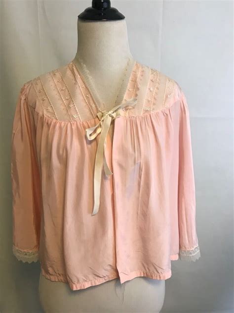 Pink Vintage Bed Jacket 1950s Cropped Bed Coat In Pink With Cream Lace Trim Neglige Lingerie