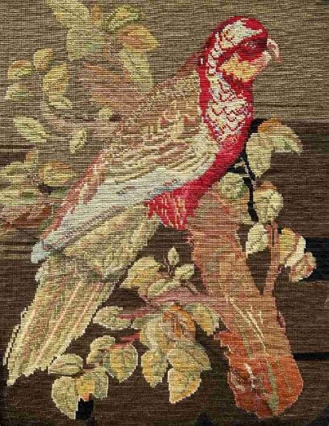 Antique Art Nouveau Brass Fire Screen Parrot Tapestry