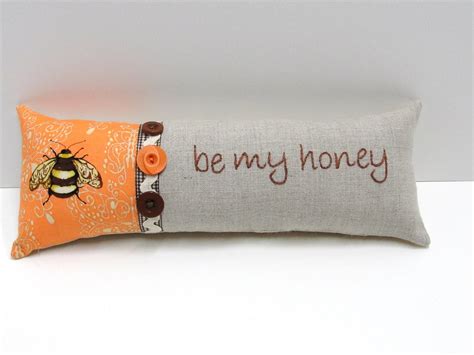 Hand Embroidered Bee Pillow Be My Honey