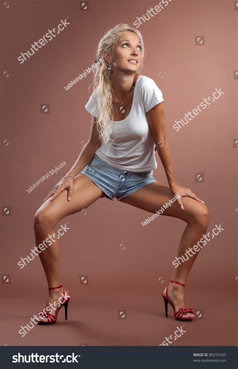 Beautiful Sexual Girl Blonde Short Shorts Stock Photo Shutterstock