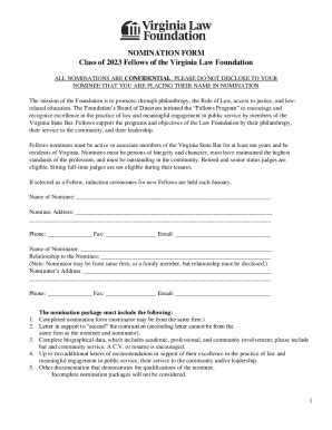 Fillable Online NOMINATION FORM Class Of 2023 Fellows Of The Virginia