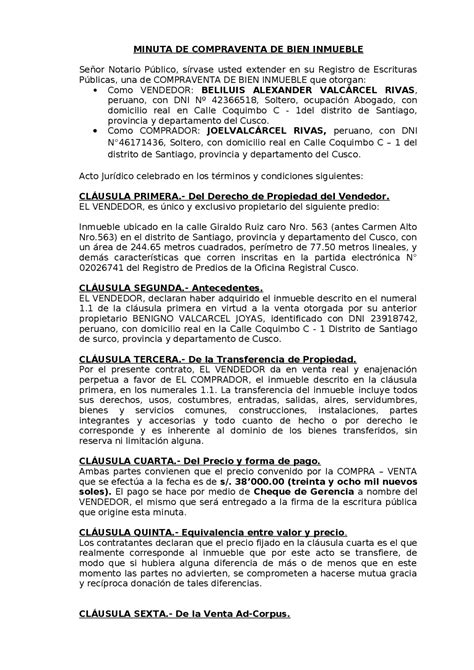 Nominación erupción impaciente minuta escritura publica de compraventa