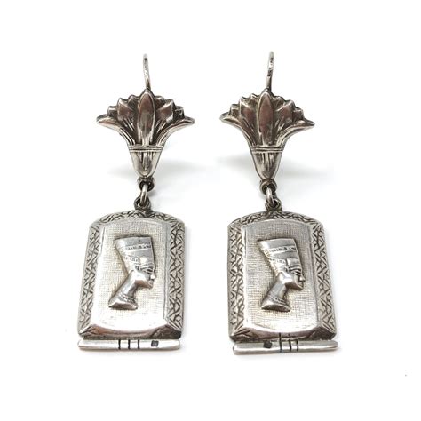 Egyptian Silver Nefertiti And Papyrus Design Vintage Drop Etsy Uk