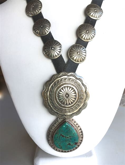 Turquoise Concho Necklace Handcrafted Necklace Statement Necklace