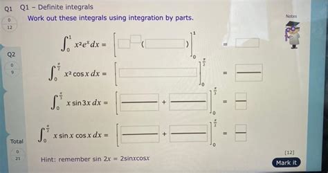 Solved Q1 Q1 Definite Integrals Work Out These Integrals