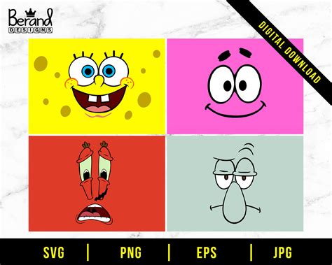 Spongebob Faces Svg Spongebob Faces Cut Spongebob Characters Etsy