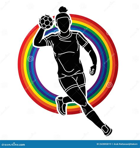 Handball Sport Woman Player Action Cartoon Graphic Vector Stock Vector