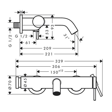 Смеситель для ванны Hansgrohe Tecturis S 73422000 купить Интернет