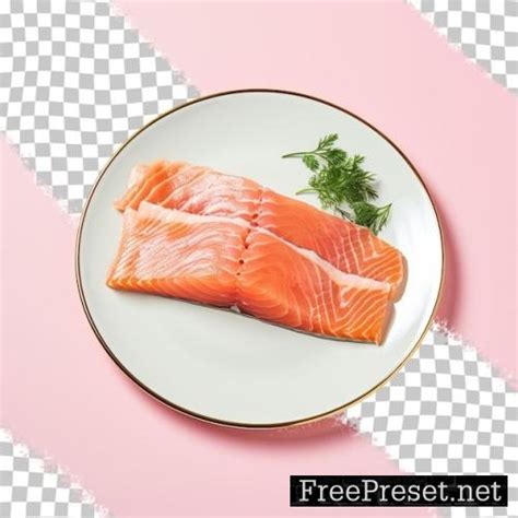 Premium PSD | Isolated smoked pink salmon on transparent background plate Premium PSD