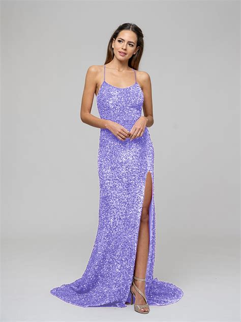 Sequin Side Split Fitted Long Prom Dresses With Scoop Neckline Yelure