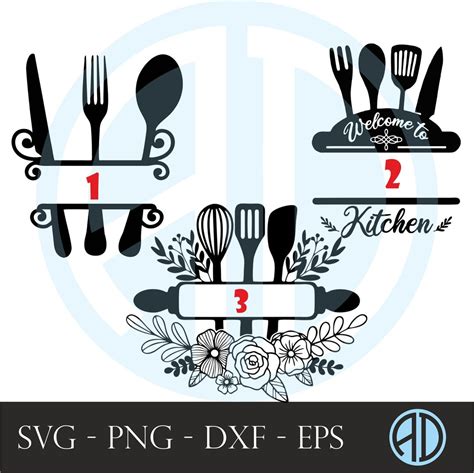 Kitchen Split Svg Kitchen Utensils Split Monogram Svg Kitchen Svg