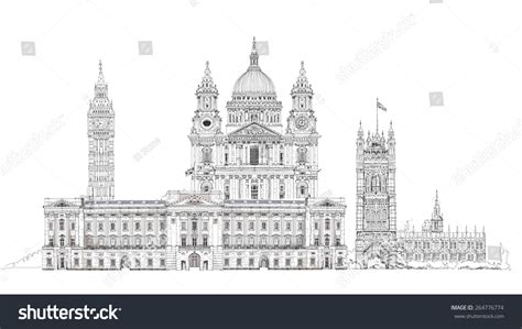 London Sketch Illustration Big Ben Parliament Stock Illustration