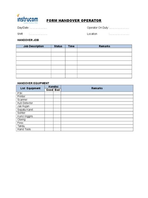 Form Handover Operator Pdf